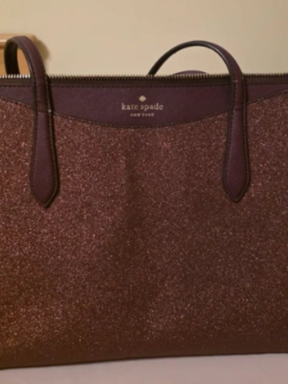 Kate Spade Shimmy Glitter Large Tote Bag Deep Nova Burgundy